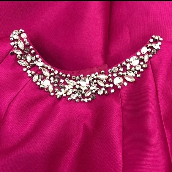 𝅺Eliza J Fuschia Embellished Neck Mikado Gown - Picture 4 of 13
